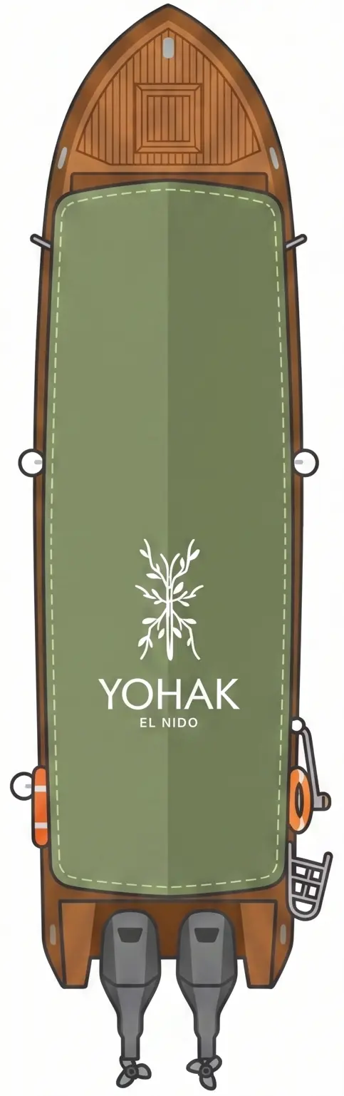 Top-down illustration of the 30 ft Yohak private speedboat charter