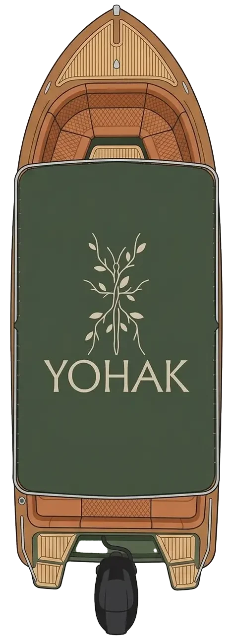 Top-down illustration of the 22 ft Yohak intimate speedboat